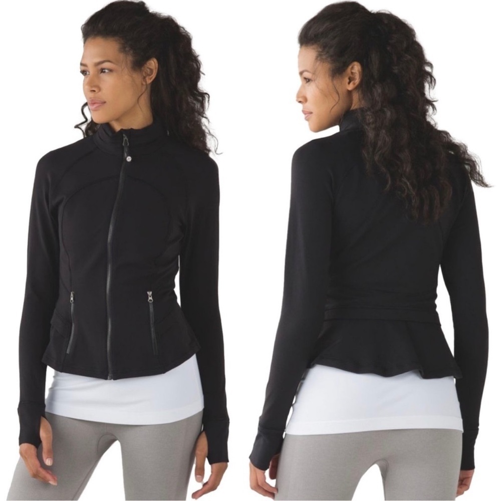 Lululemon Adorable Black Hustle In Your Bustle Peplum Ruffled Jacket Sz 8